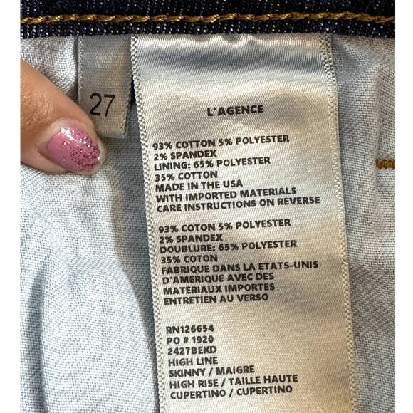 L'Agence High Line High Rise Skinny Distressed Blue Cropped Denim Jeans Size 27 - Picture 9 of 9